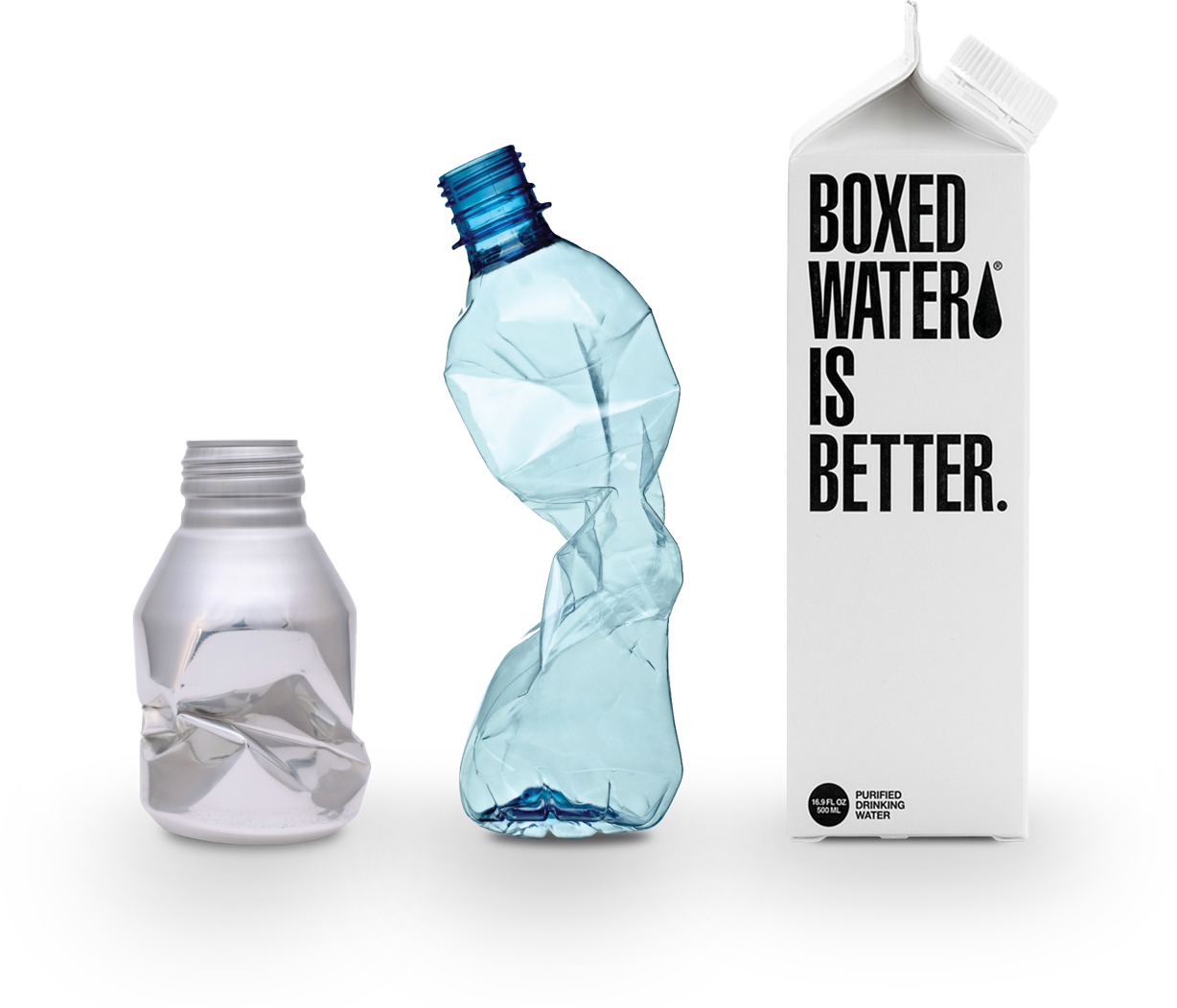 Boxed Water packaging is 100% recycled and recyclable and doesn’t contribute to plastic waste. 