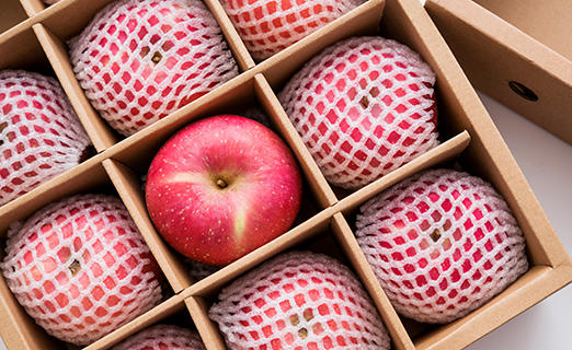 Apples with SleevIt® Foam Mesh Sleeves packed in a cardboard box
