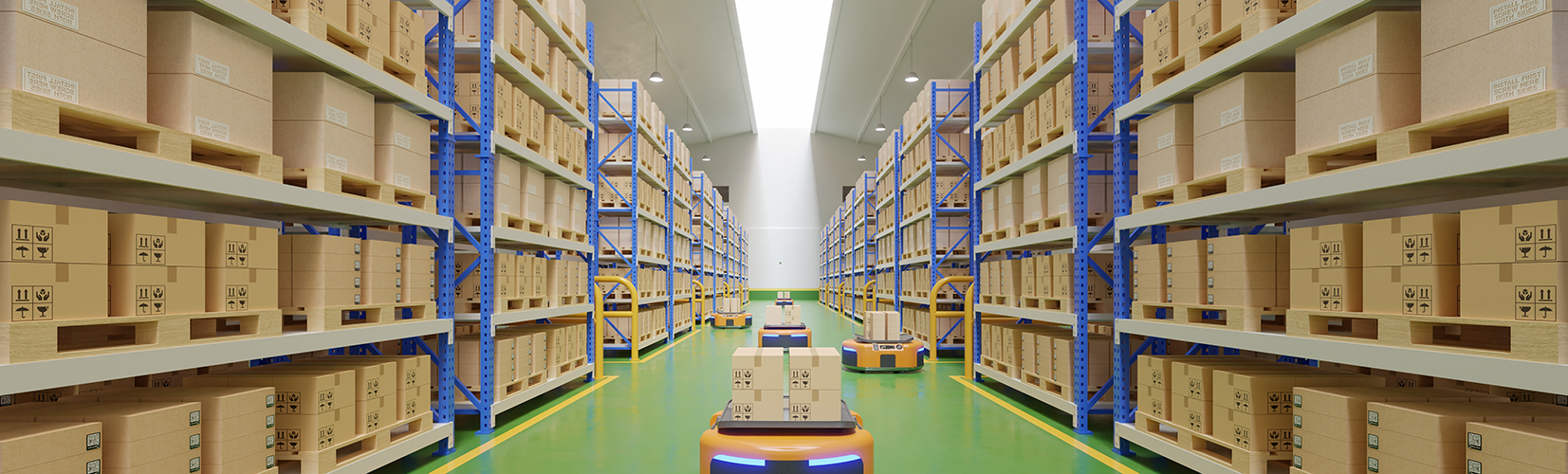 Warehouse filled with brown cardboard packages