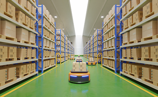 Warehouse filled with brown cardboard packages