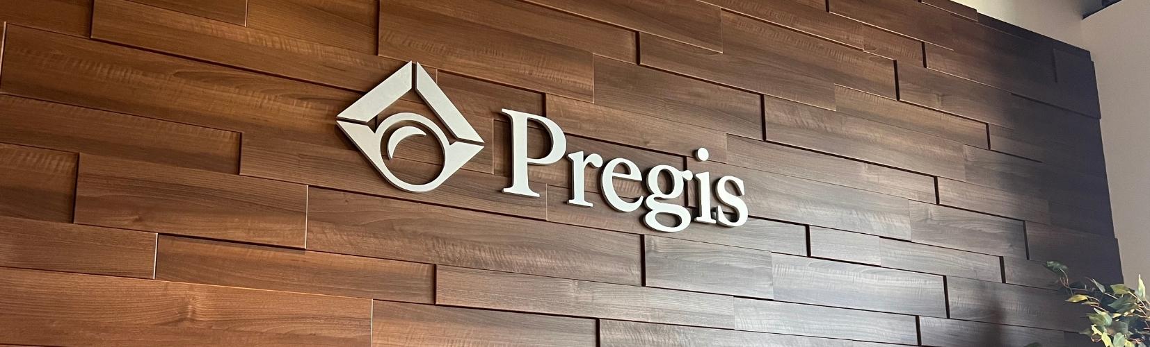 Pregis logo on wooden feature wall