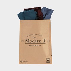 Apparel enclosed in a non-padded mailer featuring a custom printed branding.