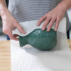 PP foam is used as a protective wrap for a green ceramic vase.