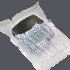 Inflatable tube packaging is used to secure a fragile package.