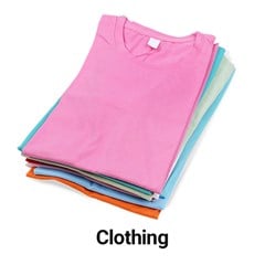 a stack of colored shirts