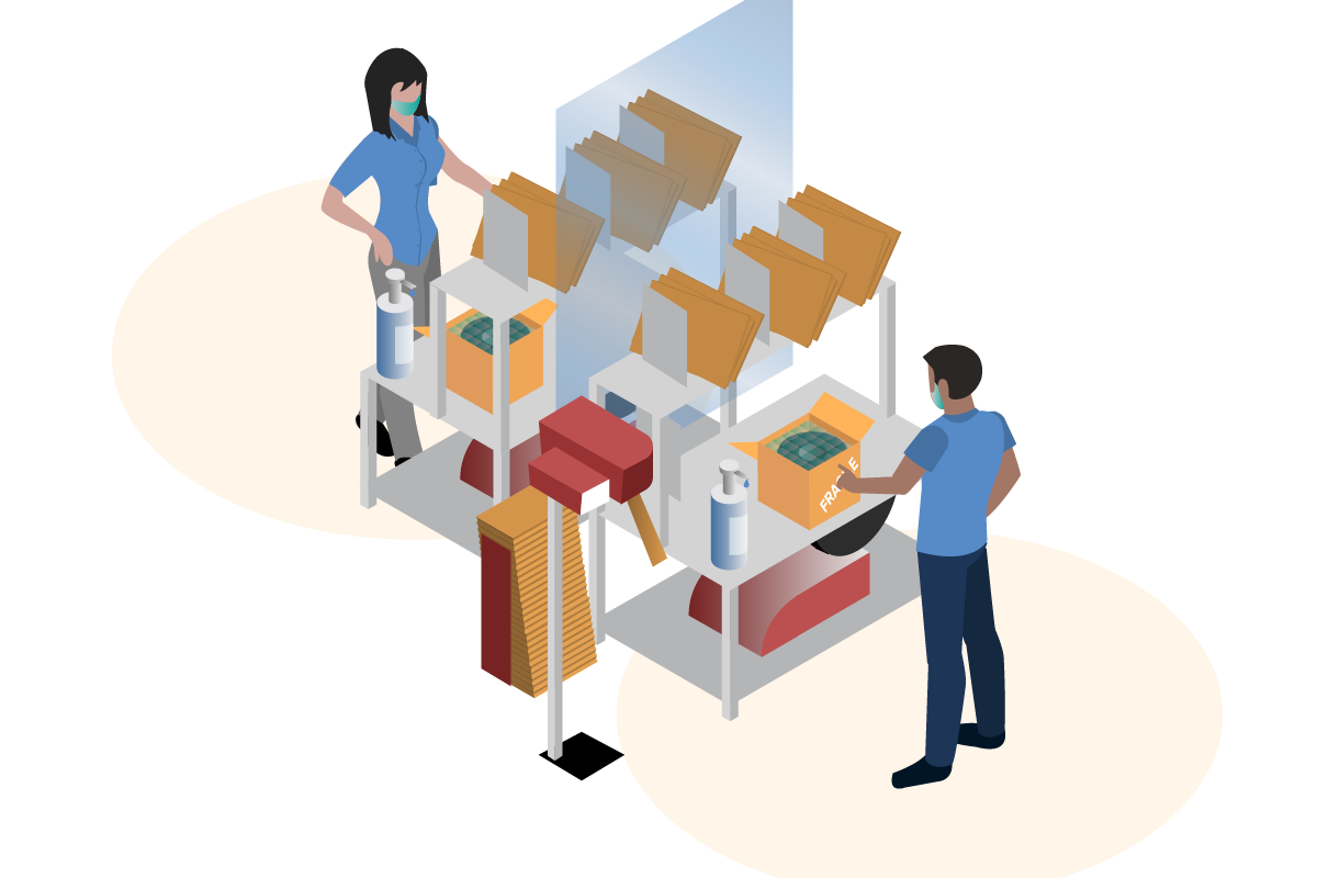 Illustration of employees in workstations