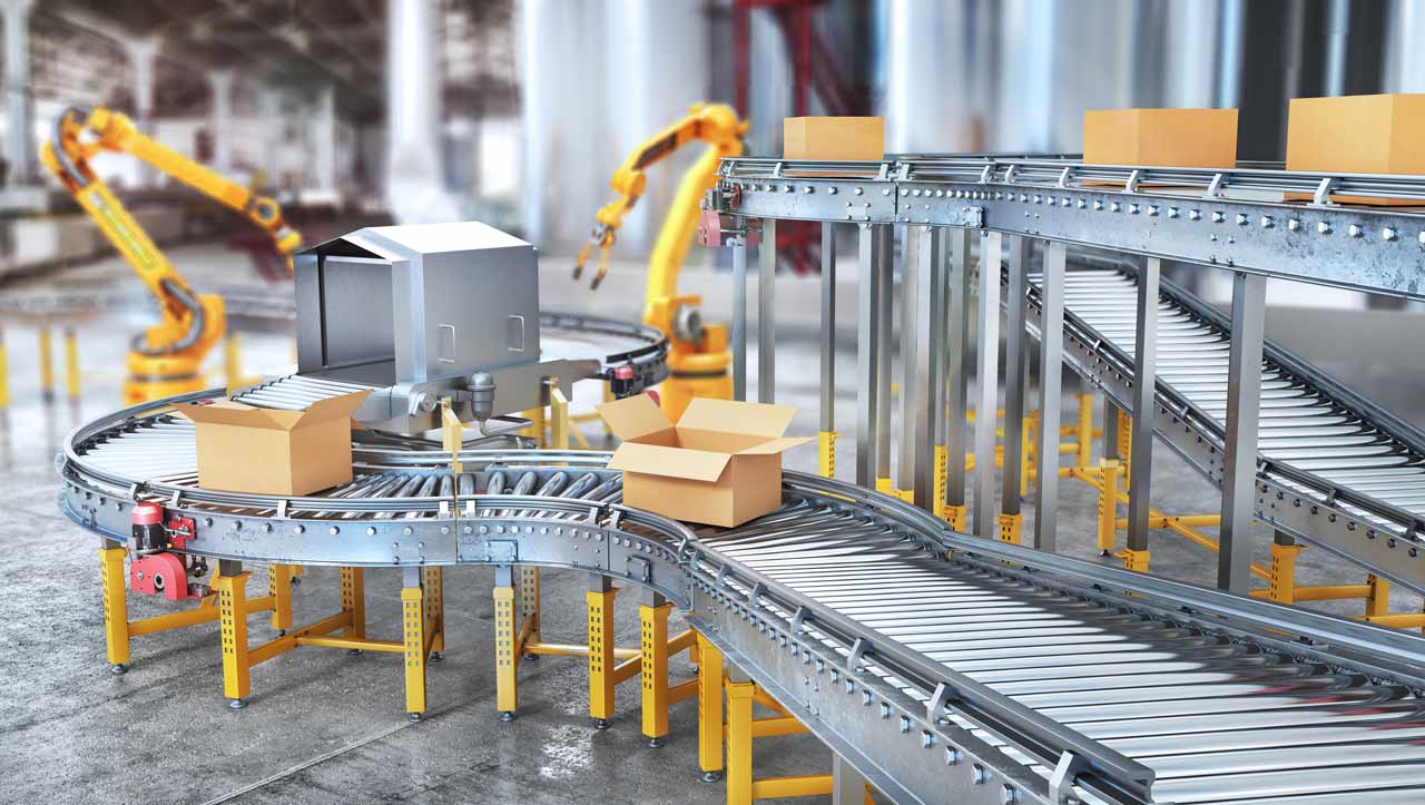 cardboard box on conveyor belt