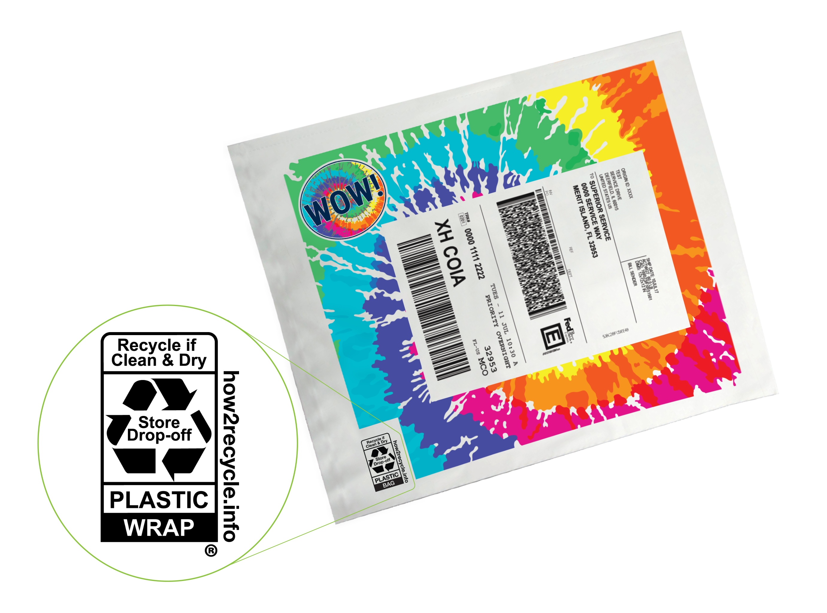 How2Recycle logo is shown on a Pregis Sharp Poly Bag.